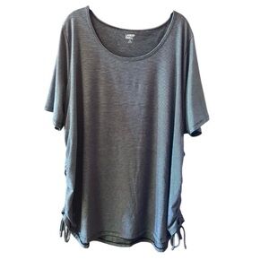 Lands’ End Ruched Side Top, Light Grey Navy‎ Thin Striped Plus Size 3X
